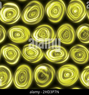 Large squiggly wiggly swirly whirly spiral circles that look hand drawn in a golden yellow seamless tile. Stock Photo