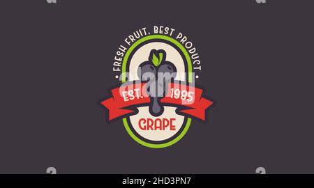Vintage Fruit Logo Template for Grape Logo Vector. Retro Style Fruit Logo Stock Vector