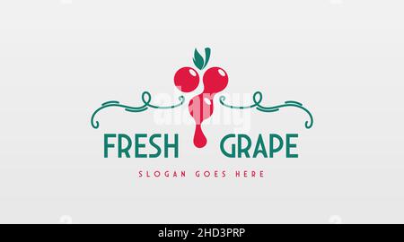 Vintage Fruit Logo Template for Grape Logo Vector. Retro Style Fruit Logo Stock Vector