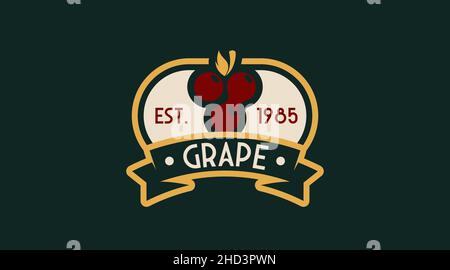 Vintage Fruit Logo Template for Grape Logo Vector. Retro Style Fruit Logo Stock Vector