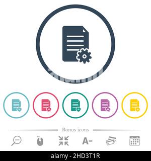 Document setup solid flat color icons in round outlines. 6 bonus icons included. Stock Vector