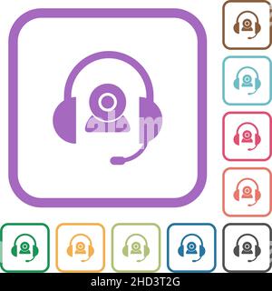 Video assistance solid simple icons in color rounded square frames on white background Stock Vector