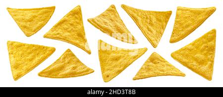 Corn chips, mexican nachos isolated on white background  Stock Photo