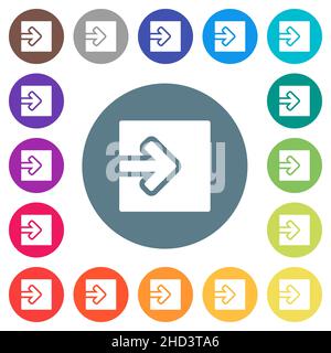Import object solid flat white icons on round color backgrounds. 17 background color variations are included. Stock Vector