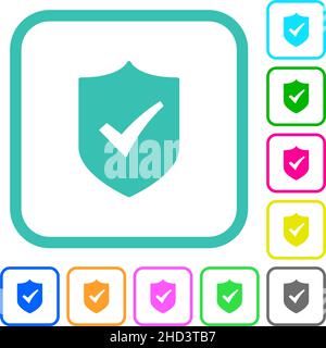 Active shield solid vivid colored flat icons in curved borders on white background Stock Vector
