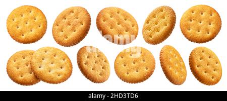 Round crackers isolated on white background  Stock Photo