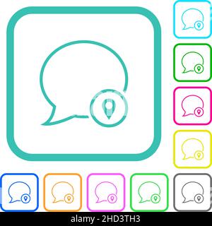 Message location outline vivid colored flat icons in curved borders on white background Stock Vector
