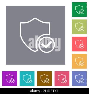 Protection ok outline flat icons on simple color square backgrounds Stock Vector
