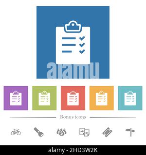 Task list alternate flat white icons in square backgrounds. 6 bonus icons included. Stock Vector