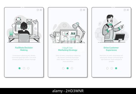 Marketing Strategy Onboarding Screens in Line Art Stock Vector
