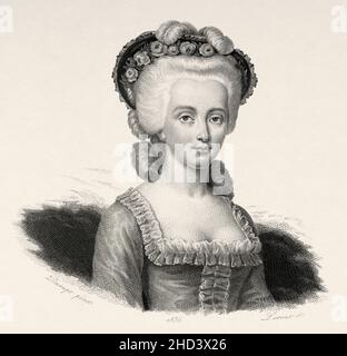 Portrait of Vicomtesse Dumoulin. Claudine Apolline Aubert d Aubigny (1755-1831) France. Europe. Old 19th century engraved illustration from Portraits et histoire des hommes utile by Societe Montyon et Franklin 1837 Stock Photo