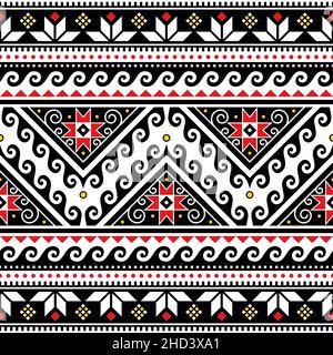 Ukrainian traditional vector seamless pattern with waves and geometric shapes and stars, folk art style Easter eggs repetitive design Hutsul Pisanky Stock Vector