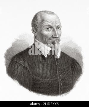 Olivier de Serres (1539–1619) French author and soil scientist whose Théâtre d'Agriculture was the accepted textbook of French agriculture in the 17th century. France. Europe. Old 19th century engraved illustration from Portraits et histoire des hommes utile by Societe Montyon et Franklin 1837 Stock Photo