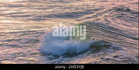 Wave breaking in the Baltic sea, evening light, background image of sea wave Stock Photo