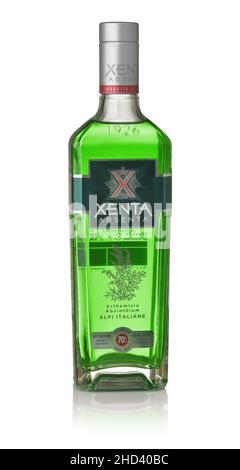 Samara, Russia - january 2021. Front view of Xenta absinthe bottle isolated on white Stock Photo