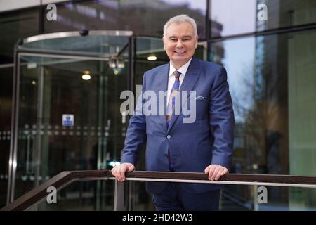 TV presenter Eamonn Holmes leaves the offices of GB News at The Point in Paddington, London, after he joined co-host Isabel Webster for the first episode of the channel's new 'Breakfast with Eamonn and Isabel' programme on Monday. Picture date: Monday January 3, 2022. Stock Photo