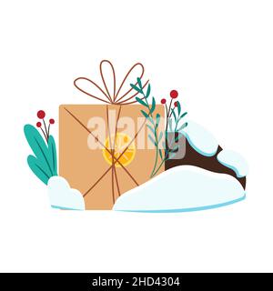 Christmas gift is beautifully decorated. Vector illustration in flat style. Isolate Stock Vector
