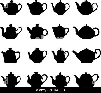 Set of teapot silhouettes, vector illustration Stock Vector
