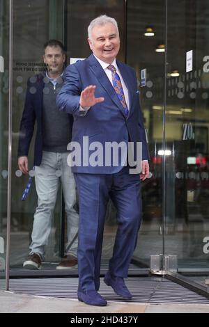 TV presenter Eamonn Holmes leaves the offices of GB News at The Point in Paddington, London, after he joined co-host Isabel Webster for the first episode of the channel's new 'Breakfast with Eamonn and Isabel' programme on Monday. Picture date: Monday January 3, 2022. Stock Photo