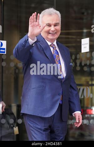 TV presenter Eamonn Holmes leaves the offices of GB News at The Point in Paddington, London, after he joined co-host Isabel Webster for the first episode of the channel's new 'Breakfast with Eamonn and Isabel' programme on Monday. Picture date: Monday January 3, 2022. Stock Photo