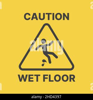 Caution wet floor yellow vector sign. Triangle warning icon. Stock Vector