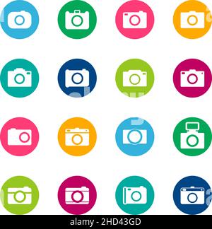 Set of photo icons on color background, vector illustration Stock Vector