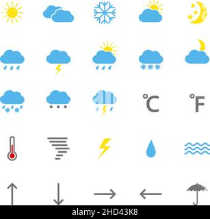 Set of color weather icons, vector illustration Stock Vector