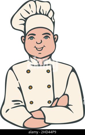 Vector illustration of chef colored and depicted by a line. Hand drawn cook. Stock Vector