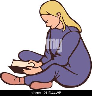 Vector illustration of sitting woman with book. Girl is reading book. Stock Vector