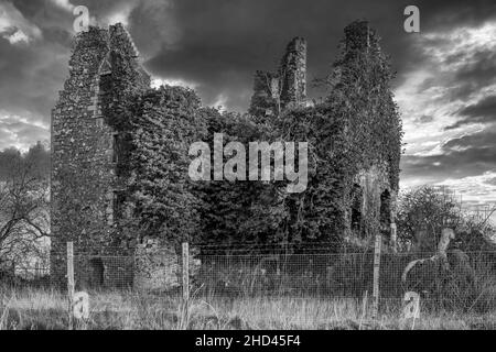 The ancient ruins of Old Auctions House or castle that sits roughly south west of the village of Dundonald a Stock Photo