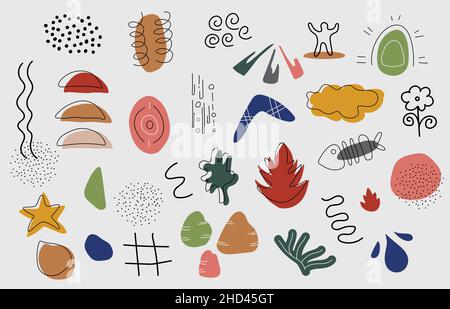 Abstract old organic shape with retro color doodles template. Isolates decorative for set background. Stock Vector