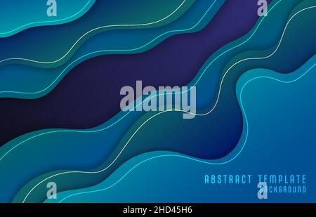 Abstract wavy pattern of gradient blue and green template overlap design. Decorative of papercut style background. Stock Vector