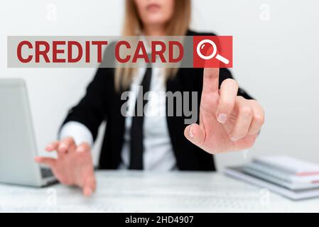 Sign displaying Credit Card. Business showcase an electronic and plastic paying method for purchasing goods Assistant Offering Instruction And Stock Photo