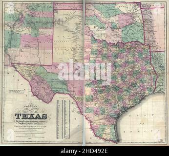 A vintage map of the eighteenth-nineteenth centuries Texas separated by ...