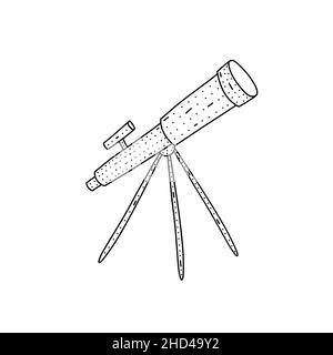 Hand drawn telescope icon in doodle style. Cartoon telescope vector icon for web design isolated on white background Stock Vector