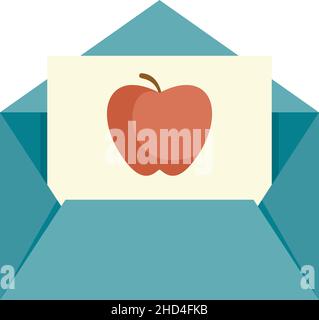 Envelope red apple newtons day icon. Flat illustration of envelope red apple newtons day vector icon isolated on white background Stock Vector