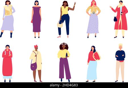 Collection of Stylish Young Women Dressed in Trendy Clothes. Set of  Fashionable Casual and Formal Outfits Stock Vector - Illustration of  character, funny: 150136033