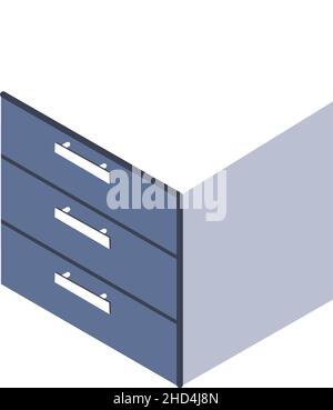Office drawer isometric icon for safe paper document. Vector box office storage for file paper, furniture for paperwork illustration Stock Vector