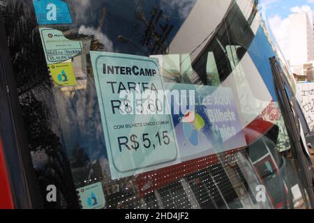 CAMPINAS, SP - 03.01.2022: TARIFA DO TRANSPORTE EM CAMPINAS SOBE - As of this Monday, (3) municipal public transport fares in Campinas (SP) will have new values. The new value went from R$4.55 to R$5.15 (0.60 increase). (Photo: Leandro Ferreira/Fotoarena) Stock Photo