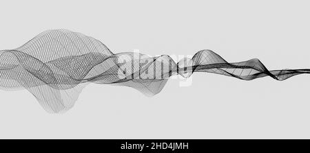 Abstract dark wireframe waveform or polygonal structure on white background, visualization of sound waves, acoustic concept Stock Photo