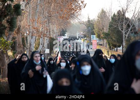 Tehran, Iran. 01st Jan, 2022. the gathering of Qasem Soleimani's supporters in Tehran, Iran on Jan, 1, 2022. the Iranian former Islamic Revolutionary Guard Corps (IRGC) Quds Force General Qasem Soleimani was killed in an American drone attack in Baghdad airport. (Photo by Sobhan Farajvan/Pacific Press/Sipa USA) Credit: Sipa USA/Alamy Live News Stock Photo