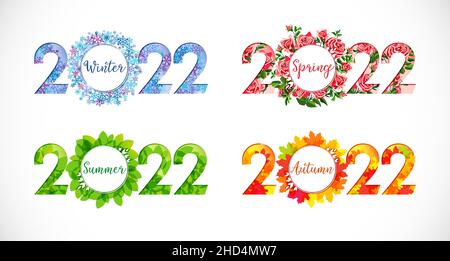 2022 set of icons. Creative seasonal decorations. Horizontal logotype concepts. Web banner idea. Abstract isolated graphic design template. Collection Stock Vector