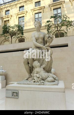 Sculptures by Antoine Coysevox in the Cour Marly courtyard in Richelieu Wing of Louvre Museum Stock Photo