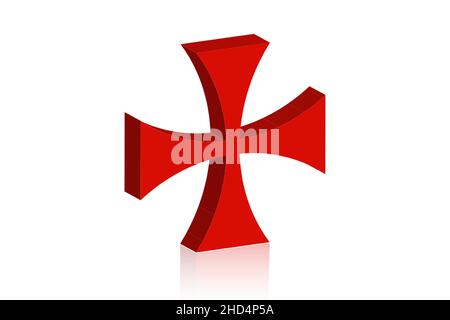 3D Templar cross. Patea cross red symbol of the Order of the Templar. Spiritual chivalric order founded in the Holy Land in 1119. Vector isolated on w Stock Vector