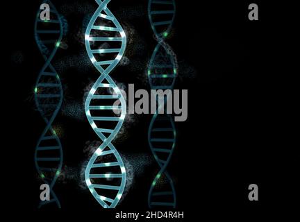 DNA molecules structure on black background with copy space. Science and Technology concept, scientific background, 3d rendered Stock Photo