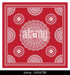 Bandana Shawl, Tablecloth Fabric Print, Silk Neck Scarf, Kerchief Design, Ornament Paisley, Square Pattern Stock Vector