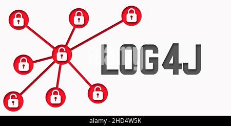 Log4J security vulnerability. Log4Shell. Web network infection concept. Stock Photo