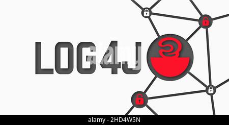 Log4Shell cyber attack concept. Log4J security vulnerability.The code is red, a computer virus infection through the network. Stock Photo