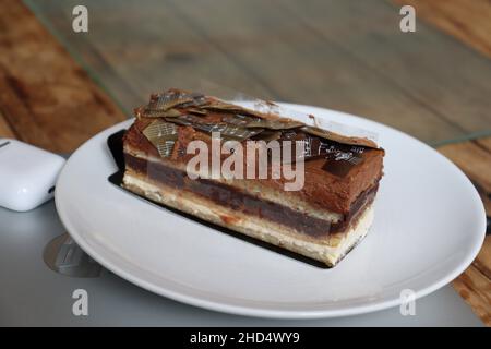 A chocolate opera cake style dessert Stock Photo