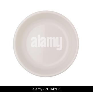 Empty round plastic plate isolated on white. Top view. Stock Photo